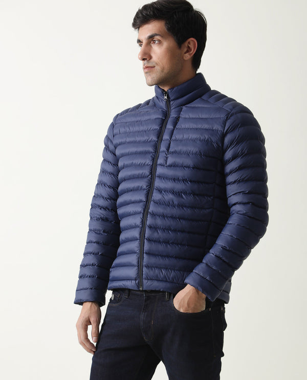 Rare Rabbit Men's Paralite Blue High Neck Puffer Jacket
