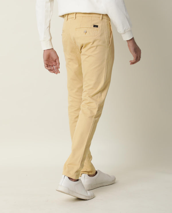 Rare Rabbit Men's Scotch Yellow Solid Mid-Rise Regular Fit Trouser