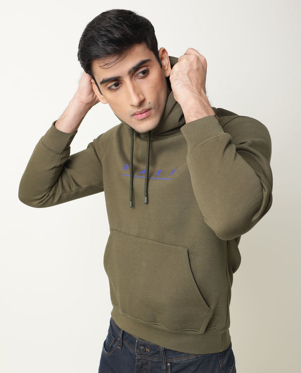 Rare Rabbit Omi Primary Olive Sweatshirt Cotton Poly Fabric Full Sleeve Hoodie Slim Fit