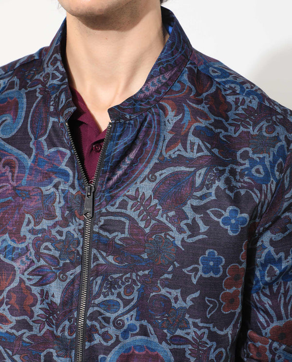 Rare Rabbit Men's Radio Dark Purple Floral Printed Smart Jacket