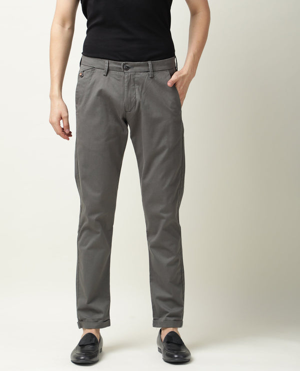 Rare Rabbit Men's Aps Green Solid Mid-Rise Regular Fit Stretch Trouser