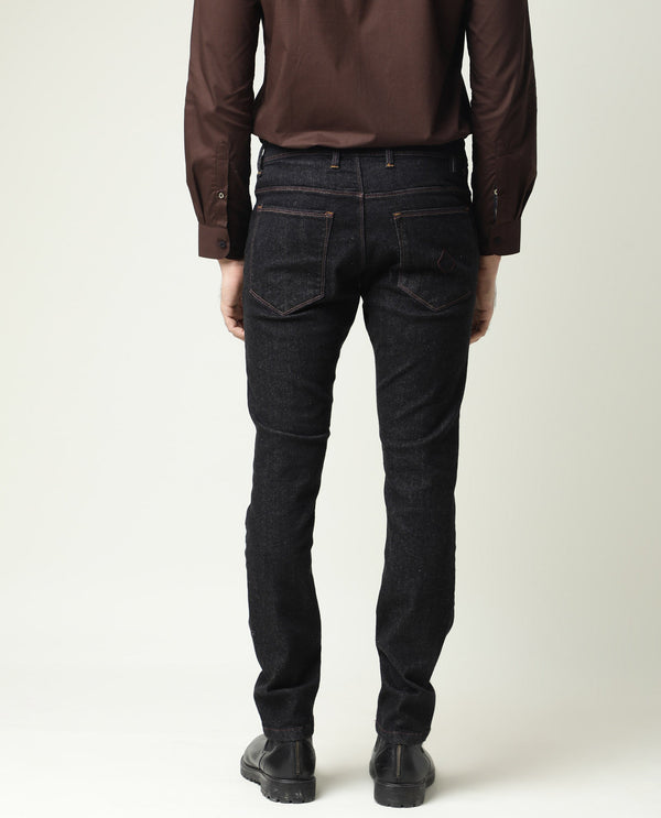 Rare Rabbit Men's Shooters Dark Black Dark Wash Mid-Rise Slim Fit Jeans
