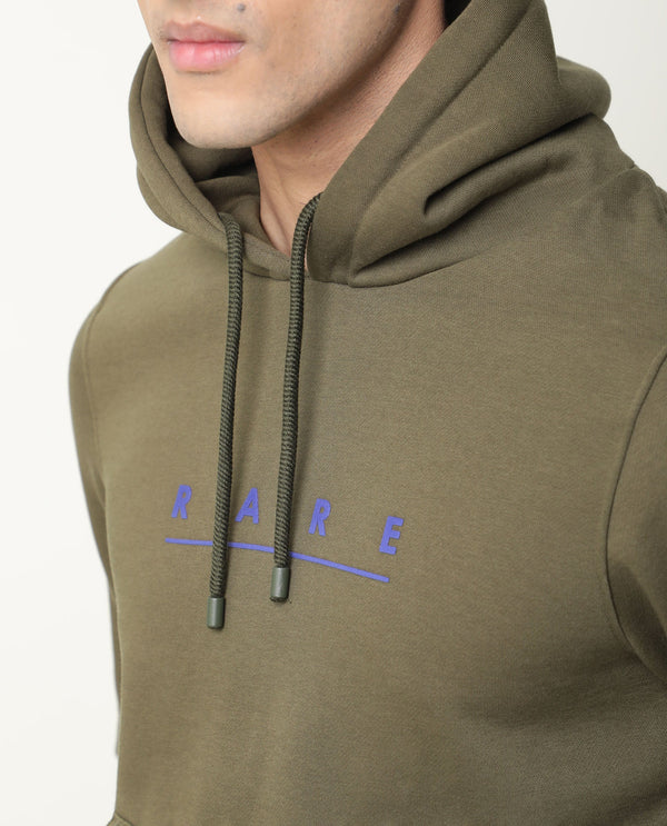 Rare Rabbit Omi Primary Olive Sweatshirt Cotton Poly Fabric Full Sleeve Hoodie Slim Fit