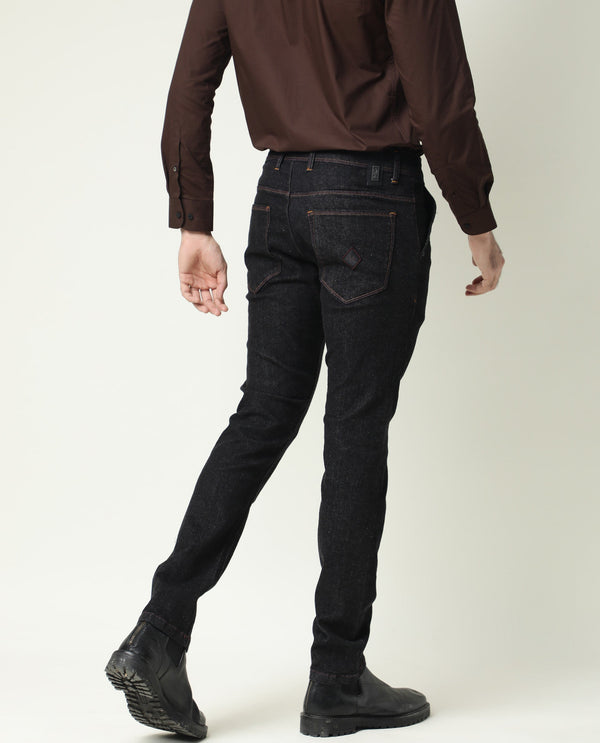Rare Rabbit Men's Shooters Dark Black Dark Wash Mid-Rise Slim Fit Jeans