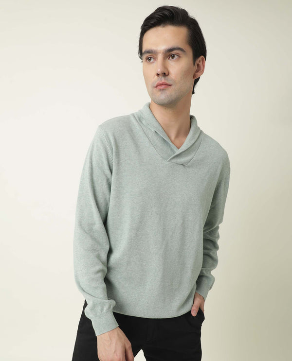 Rare Rabbit Men'S Denvy Light Green Pullover Cotton Fabric Cowl Neck Full Sleeves Slim Fit