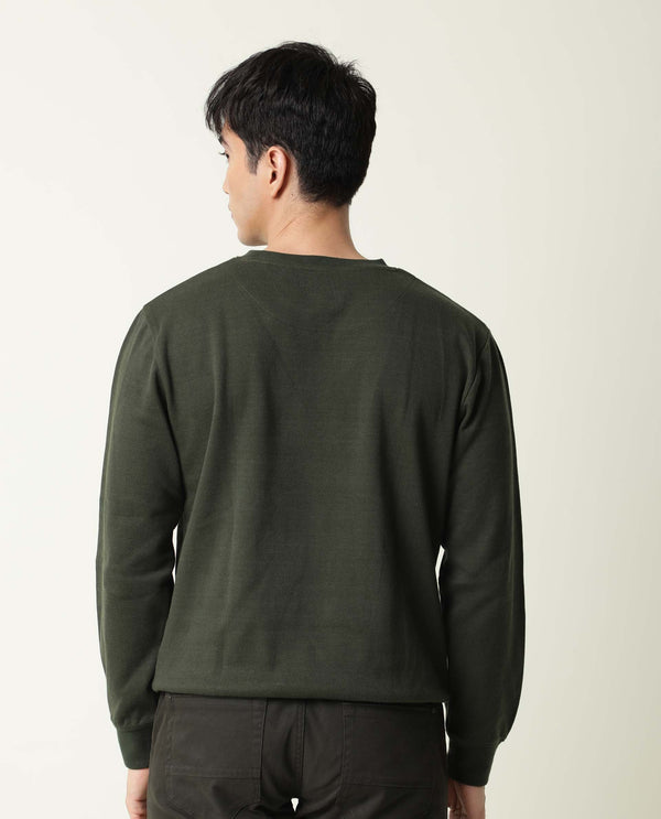 Rare Rabbit Men's Fauna Olive Cotton Fabric Full Sleeves Floral Print Knitted Sweatshirt