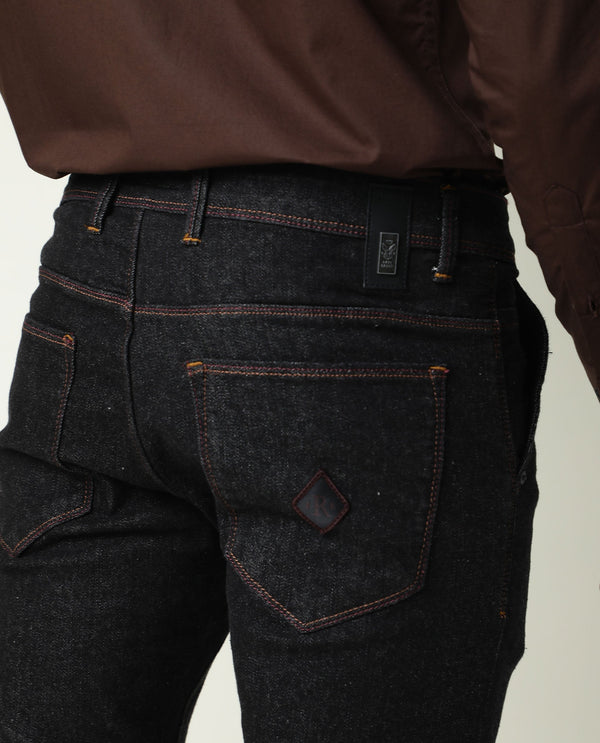 Rare Rabbit Men's Shooters Dark Black Dark Wash Mid-Rise Slim Fit Jeans
