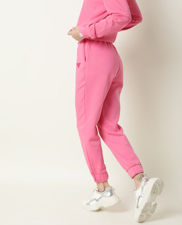 Rareism Women Neo-1 Pink Poly Cotton Fabric Tailored Fit Solid Mid Rise Ankle Length Track Pant
