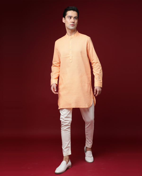 Rare Rabbit Nolan Orange Cotton Fabric Full Sleeve Mandarin Collar Regular Fit Kurta