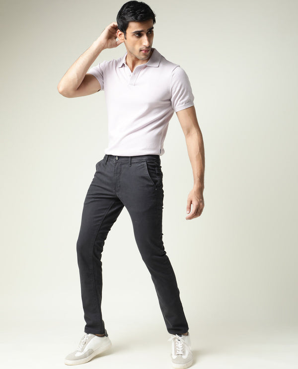Rare Rabbit Men's Oxin Grey Jeans Rinse Wash Mid-Rise Slim Fit Jeans
