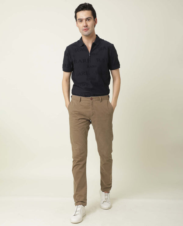 Rare Rabbit Men's Trews-22 Khaki Solid Mid-Rise Regular Fit Trouser