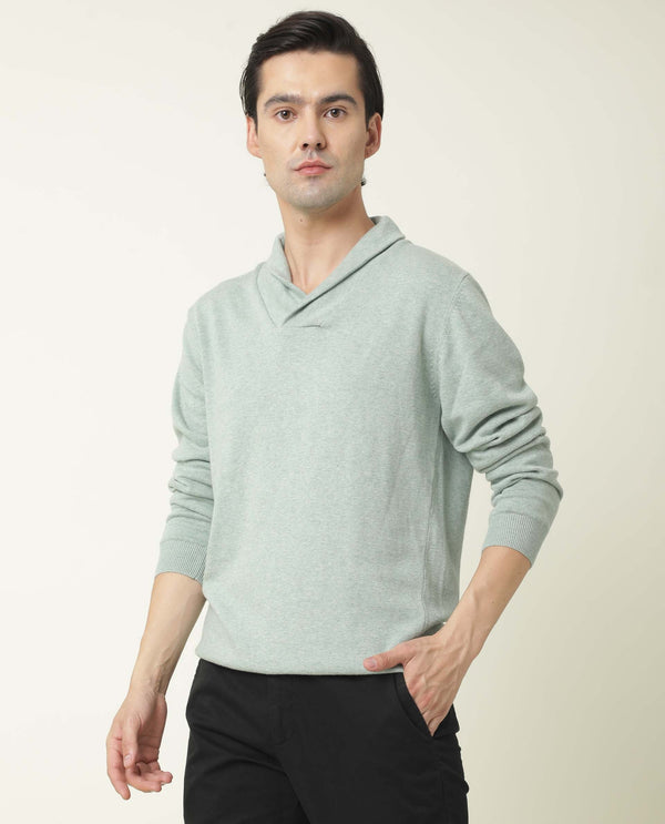 Rare Rabbit Men'S Denvy Light Green Pullover Cotton Fabric Cowl Neck Full Sleeves Slim Fit