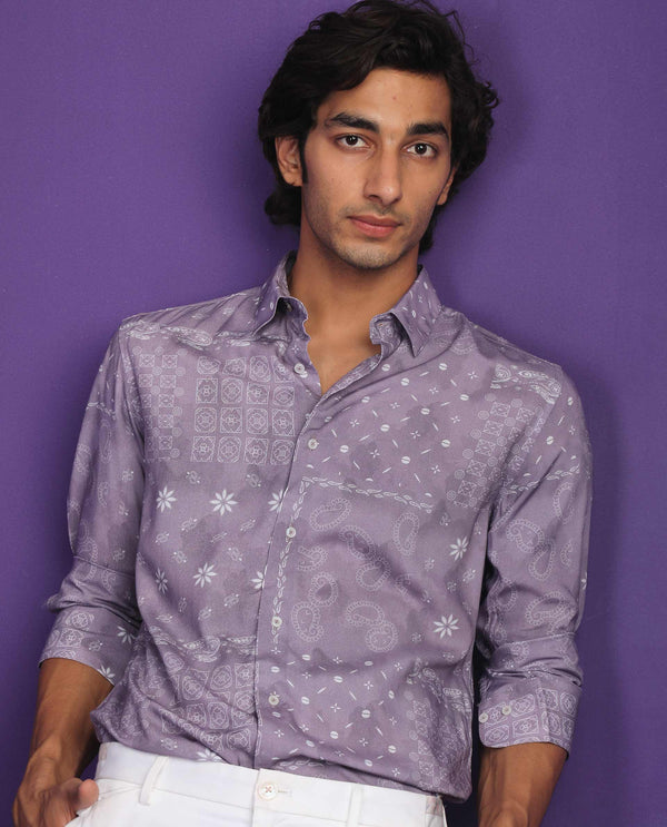 RARE RABBIT MEN'S KAYDEN PASTEL PURPLE SHIRT VISCOSE FABRIC FULL SLEEVES SLIM FIT