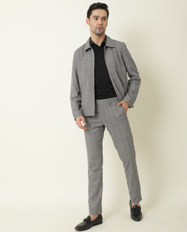 Rare Rabbit Men's Keener Grey Regular Collar Checks Jacket