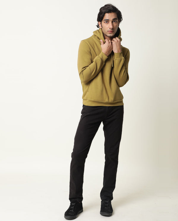 Rare Rabbit Peach Primary Olive Sweatshirt Cotton Poly Fabric Full Sleeve Hoodie Slim Fit