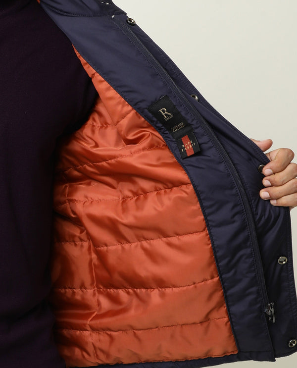 Rare Rabbit Men's Mass Navy Plain Stand Collar Puffed Jacket