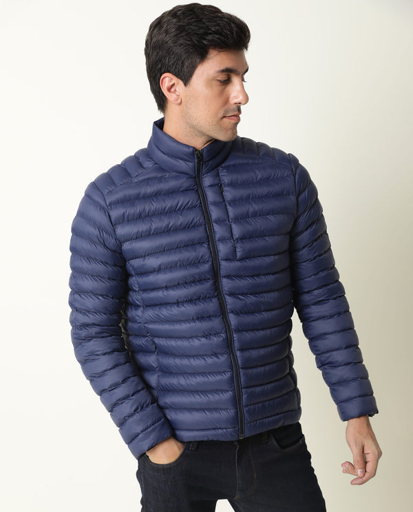 Rare Rabbit Men's Paralite Blue High Neck Puffer Jacket