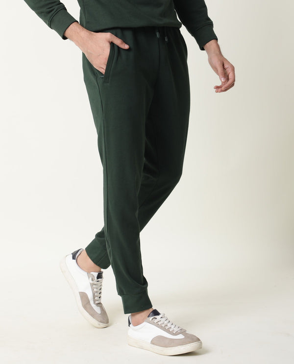 Rare Rabbit Arvon Dark Green Track Pant Cotton Poly Fabric Slim Fit Drawsting Closure