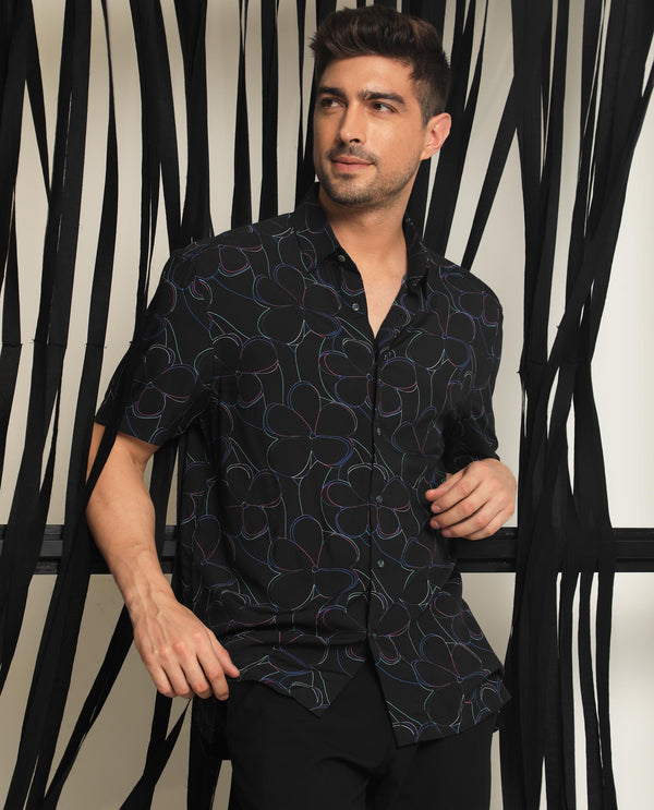 RARE RABBIT MEN'S KRIS BLACK COLLARED NECK SLIM FIT