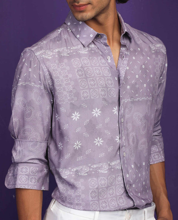 RARE RABBIT MEN'S KAYDEN PASTEL PURPLE SHIRT VISCOSE FABRIC FULL SLEEVES SLIM FIT