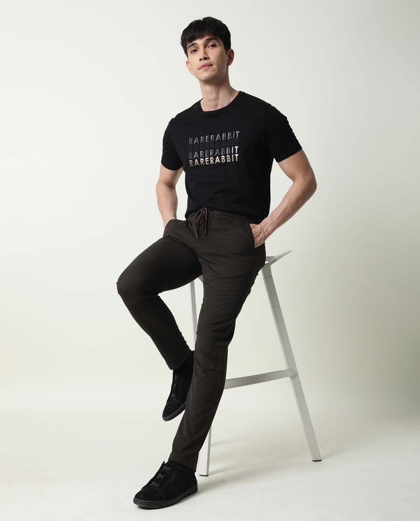Rare Rabbit Men's Brando Brown Solid Mid-Rise With Drawstring And Elastic Waistband Regular Fit Trouser