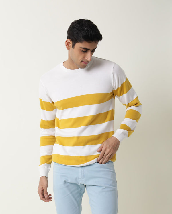 Rare Rabbit Marri Primary Yellow Sweater Cotton Fabric Full Sleeve Round Neck Slim Fit
