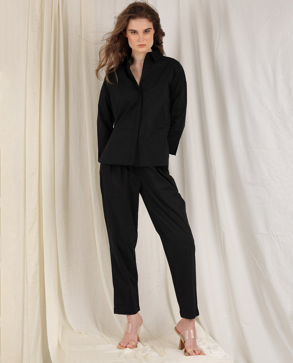 Rareism Womens Eleven Black Top Polyester Fabric Regular Fit 3/4 Sleeve Collared Neck
