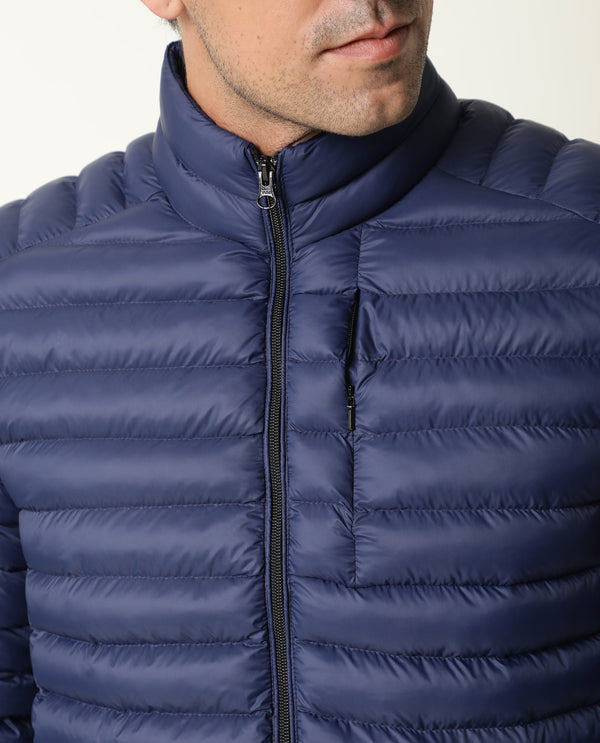Rare Rabbit Men's Paralite Blue High Neck Puffer Jacket