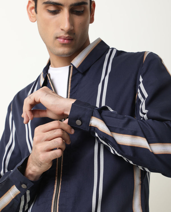 Rare Rabbit Men'S Hono Navy Jacket Cotton Fabric Full Sleeves Slim Fit