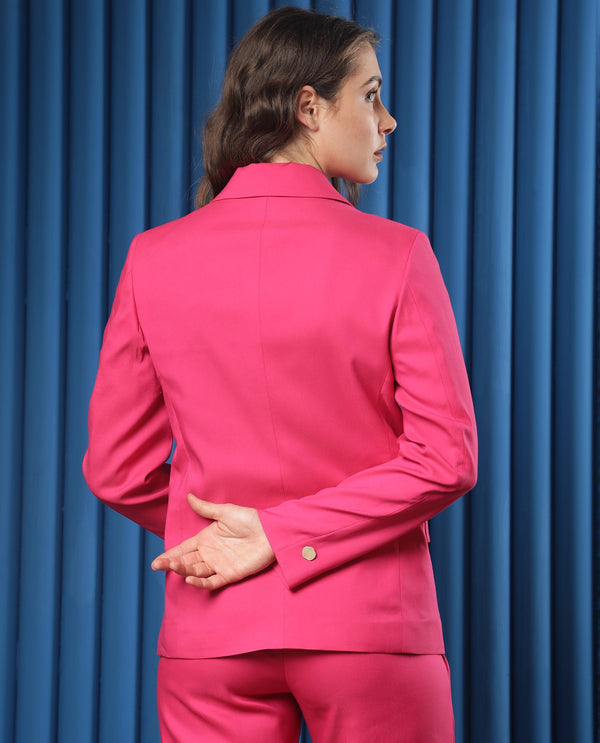 Rareism Women Ziva Pink Full Sleeves Tailored Fit Solid Polyester Fabric Blazer