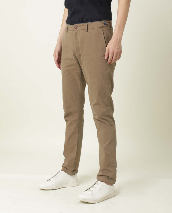 Rare Rabbit Men's Trews-22 Khaki Solid Mid-Rise Regular Fit Trouser
