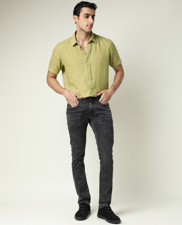 Rare Rabbit Men's Jardin Black Mid Wash Mid-Rise Slim Fit Jeans