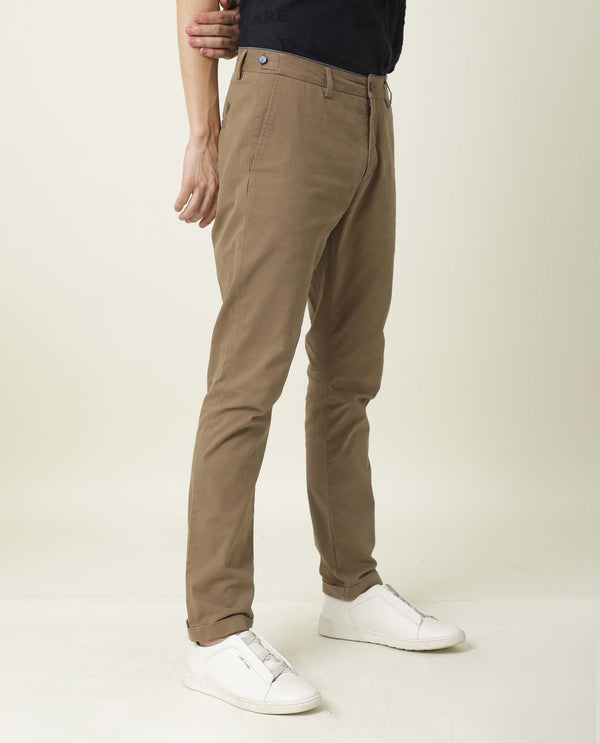 Rare Rabbit Men's Trews-22 Khaki Solid Mid-Rise Regular Fit Trouser