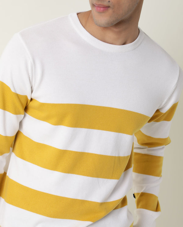 Rare Rabbit Marri Primary Yellow Sweater Cotton Fabric Full Sleeve Round Neck Slim Fit