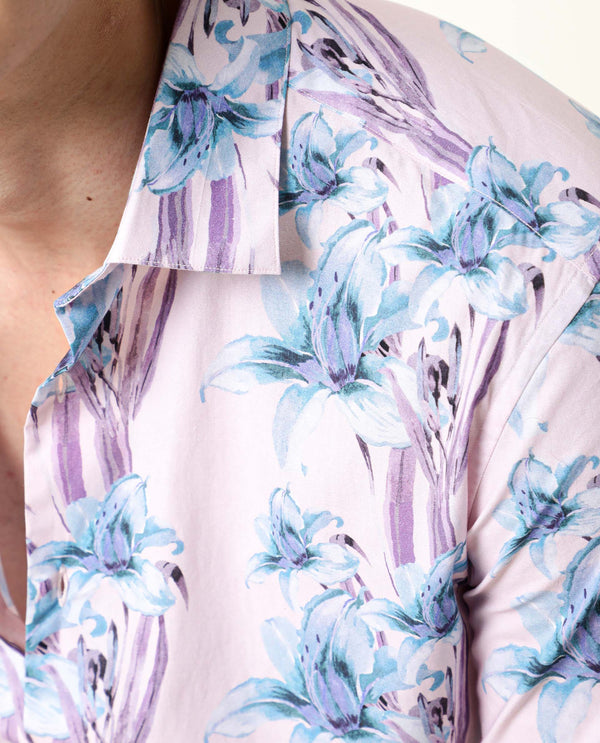 Rare Rabbit Men's Hadlo Pink Cotton Fabric Floral Print Half Sleeves Shirt