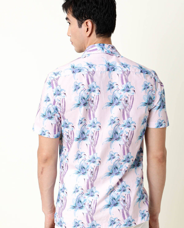 Rare Rabbit Men's Hadlo Pink Cotton Fabric Floral Print Half Sleeves Shirt