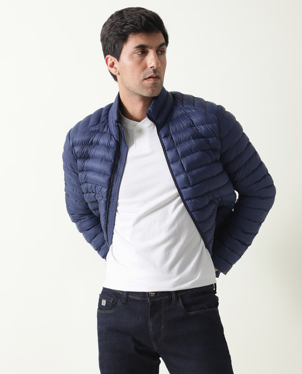 Rare Rabbit Men's Paralite Blue High Neck Puffer Jacket