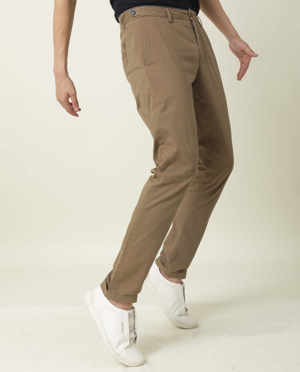 Rare Rabbit Men's Trews-22 Khaki Solid Mid-Rise Regular Fit Trouser
