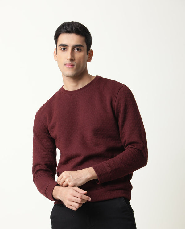 Rare Rabbit Tony Primary Maroon Sweatshirt Cotton Poly Fabric Full Sleeve Crew Neck Slim Fit