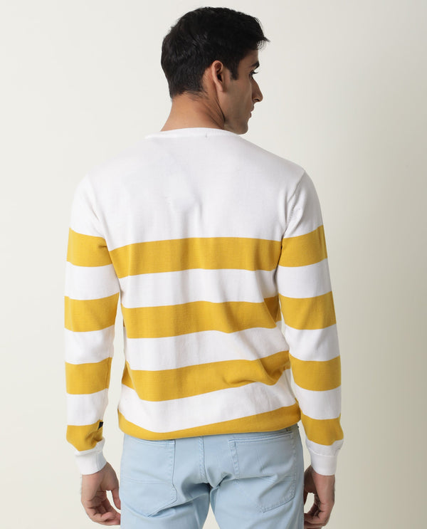 Rare Rabbit Marri Primary Yellow Sweater Cotton Fabric Full Sleeve Round Neck Slim Fit