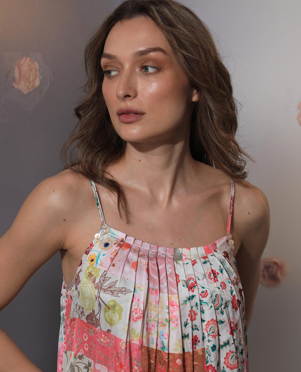 Rareism Women's Katie Multi Polyester Fabric Shoulder Straps Slip-On Closure Sleeveless Floral Print  Maxi Dress