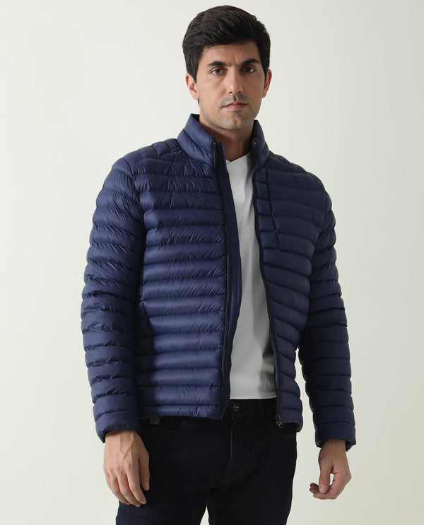 Rare Rabbit Men's Paralite Blue High Neck Puffer Jacket