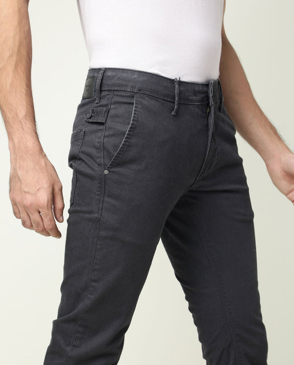 Rare Rabbit Men's Oxin Grey Jeans Rinse Wash Mid-Rise Slim Fit Jeans