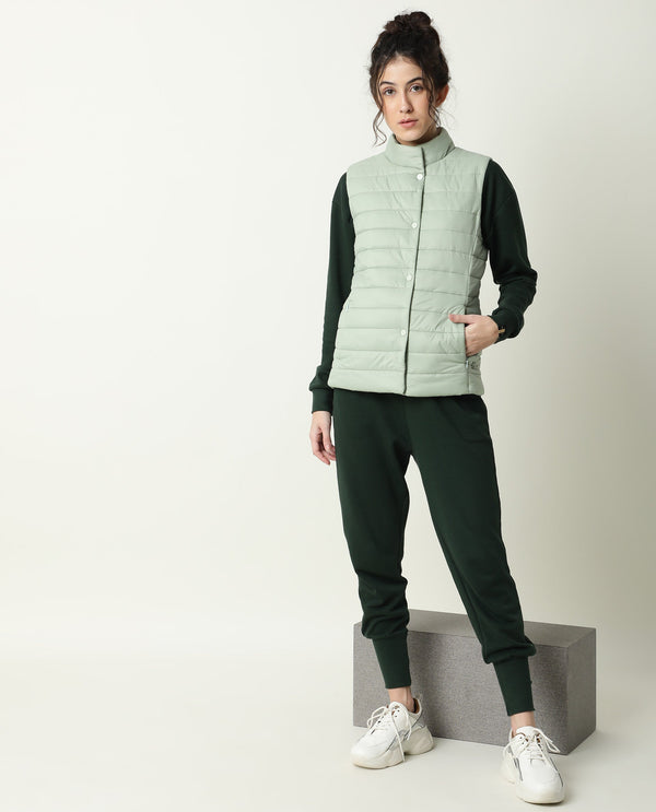Rareism Women Trunk Light Green  Sleeveless Solid Hooded Jacket