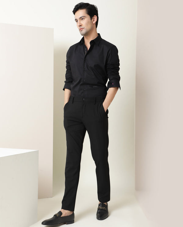 Rare Rabbit Men's I Love U Black Cotton Fabric Embroidered Full Sleeves Shirt