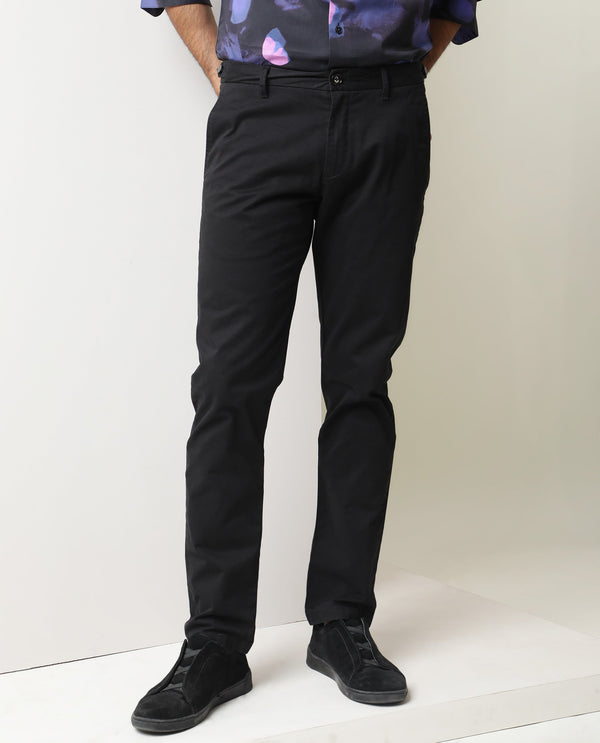 Rare Rabbit Men's Trans Black Solid Mid-Rise Regular Fit Trouser