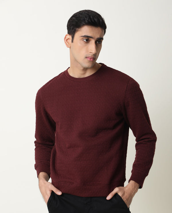 Rare Rabbit Tony Primary Maroon Sweatshirt Cotton Poly Fabric Full Sleeve Crew Neck Slim Fit
