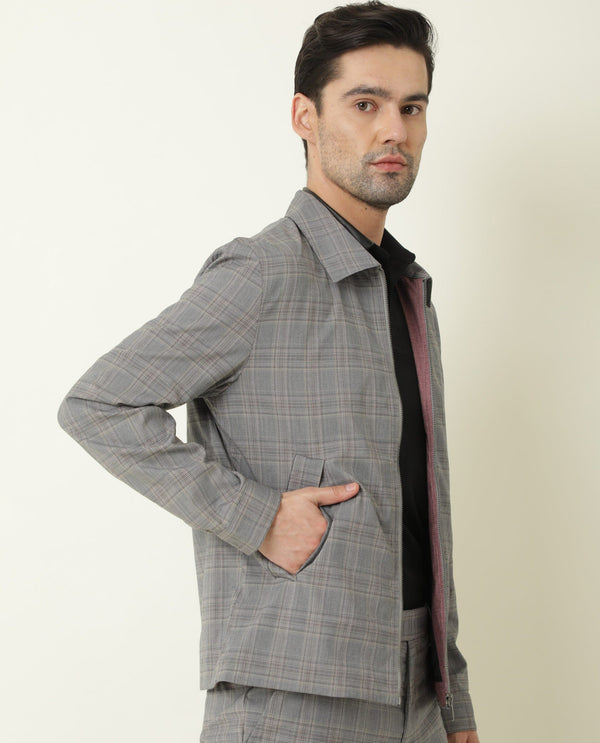 Rare Rabbit Men's Keener Grey Regular Collar Checks Jacket