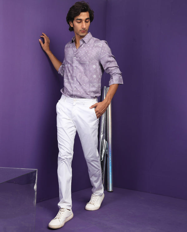 RARE RABBIT MEN'S KAYDEN PASTEL PURPLE SHIRT VISCOSE FABRIC FULL SLEEVES SLIM FIT