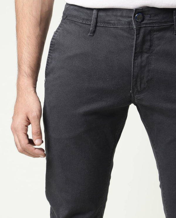 Rare Rabbit Men's Oxin Grey Jeans Rinse Wash Mid-Rise Slim Fit Jeans